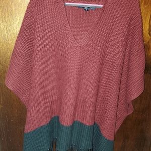 Hooded Poncho with faux leather fringe